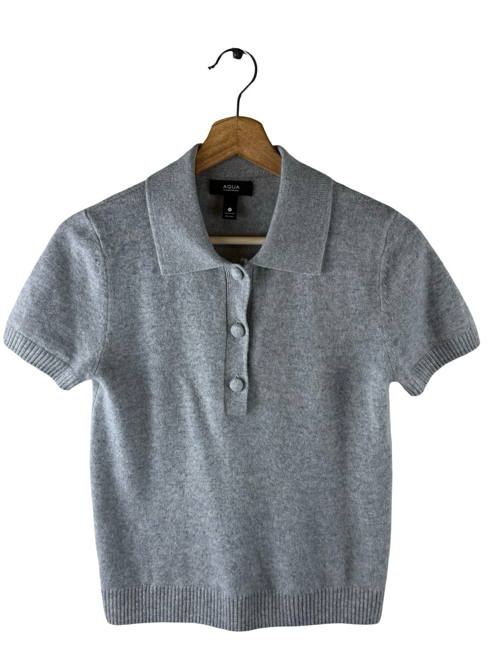 AQUA 100% Cashmere Sweater Short Sleeve Cashmere Sweater Polo Size S
